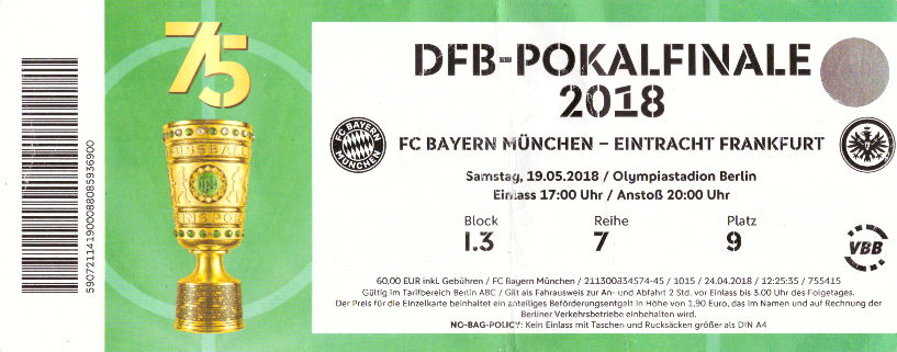 Karte DFB Pokalendspiel 2018 - Originalgröße - FC Bayern Mnchen - Borussia Dortmund